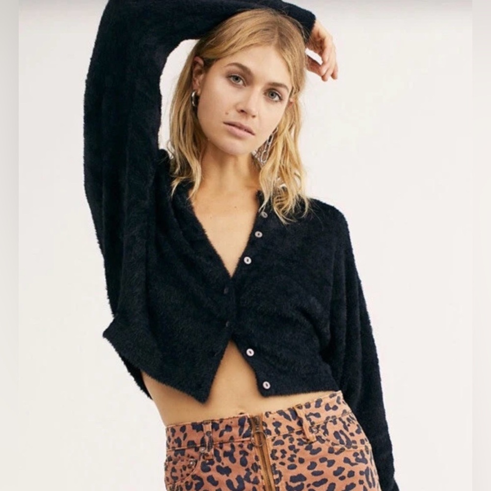 FP One Allegra Cardi Free People Navy Cardigan Medium Soft Fuzzy